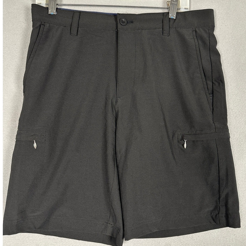 IZOD Golf Shorts Mens 30 Cargo Black Performance Stretch Flat Front Golfing Logo